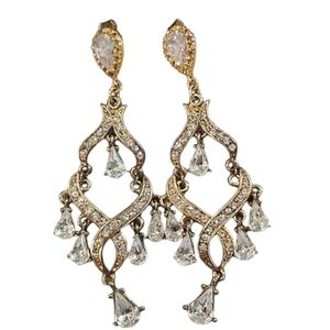 Chandelier Drop Gold Tone Crystal Statement Earrings